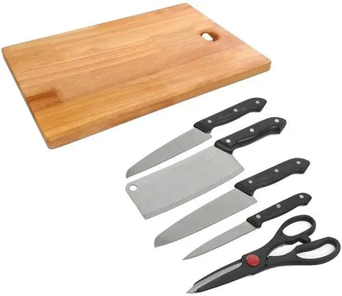Wooden Chopping Board With Knife